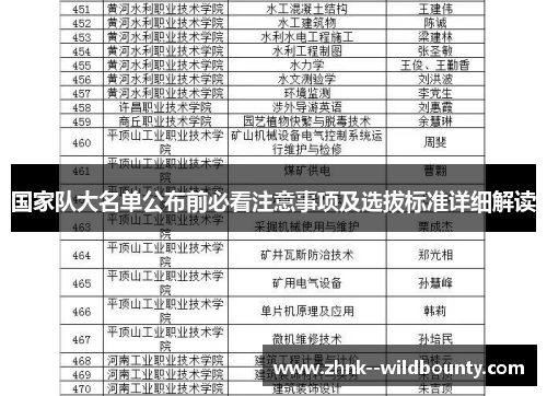 国家队大名单公布前必看注意事项及选拔标准详细解读